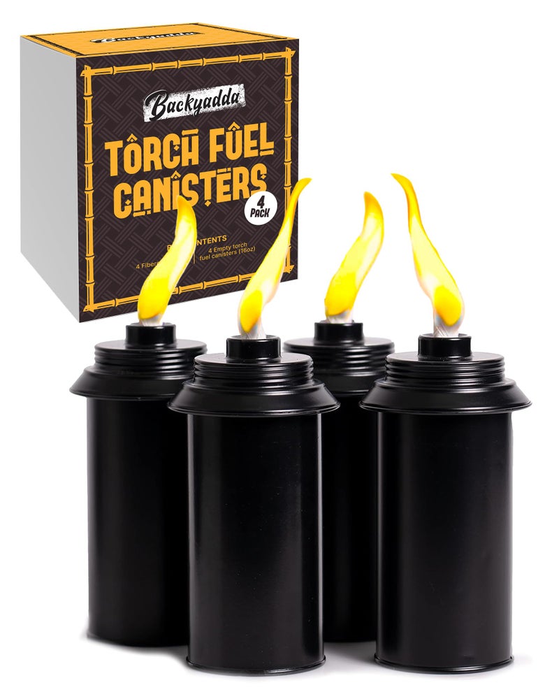 Backyadda Torch Replacement Canisters (16 oz). Compatible with Tiki Torches. Easy Fill Opening. 4-Pack Standard Metal (Without Caps) - Image 1